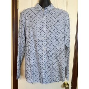 LS‎ Fashion Wove Diamond Print Button Up Long Sleeve Shirt, Large